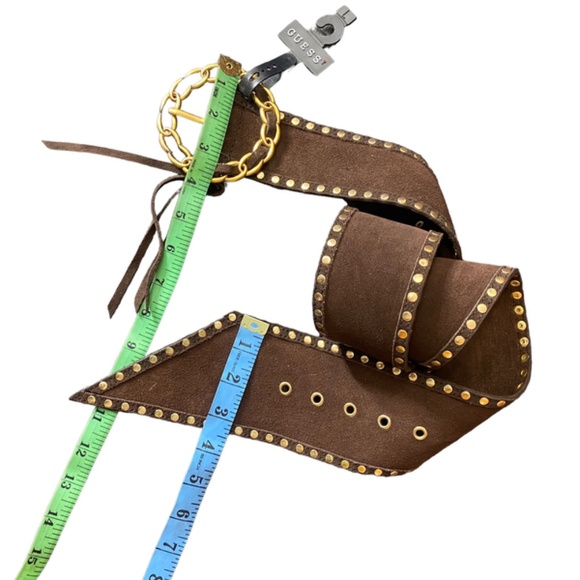 Brown Jeans Belt Women Studded Suede Studded Rodeo Western Cowgirl Large Gold - Picture 8 of 15